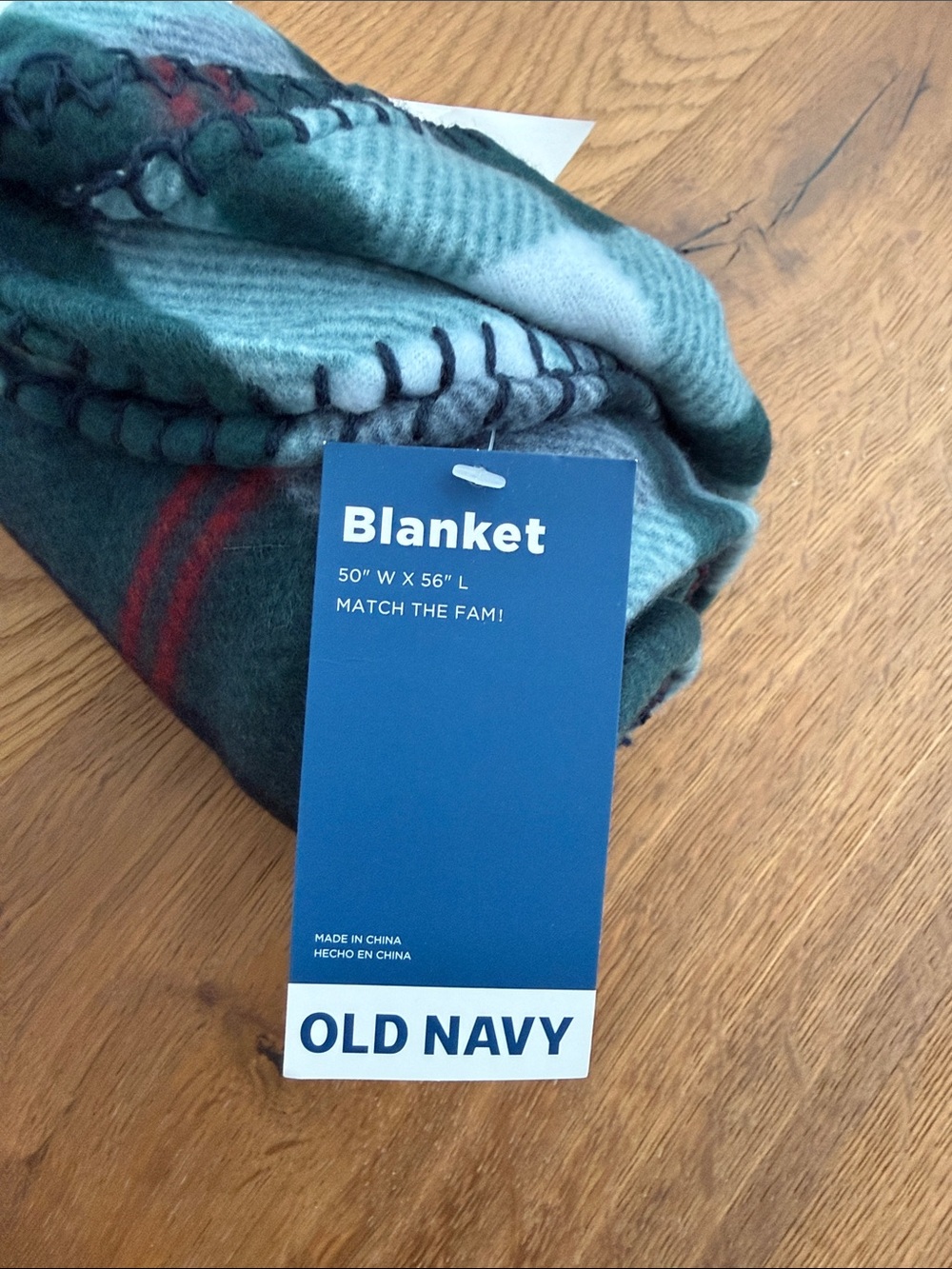 Old Navy Teal Blanket with Red Stripe Accent